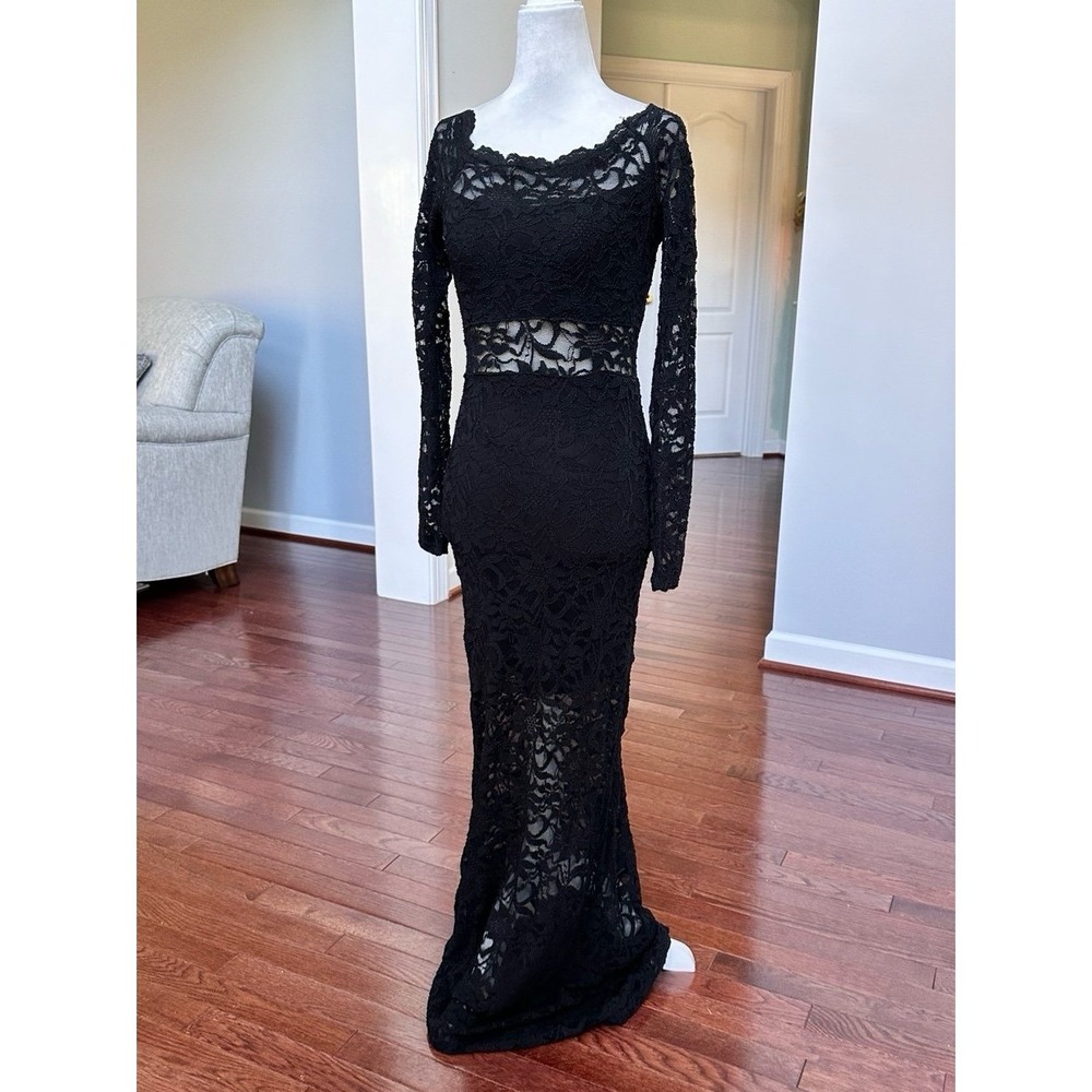 Vintage 2000s Jump Apparel Cutout Black Lace Off the Shoulder Sexy Formal Gown - Picture 5 of 11